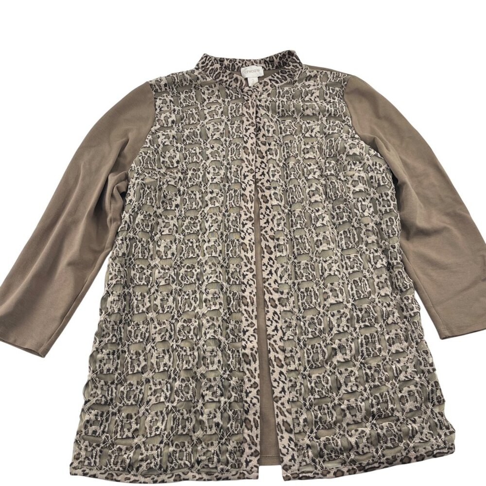 Chicos Women's Long Sleeve Animal‎ Print Jacket Size 2 Large Leopard Print